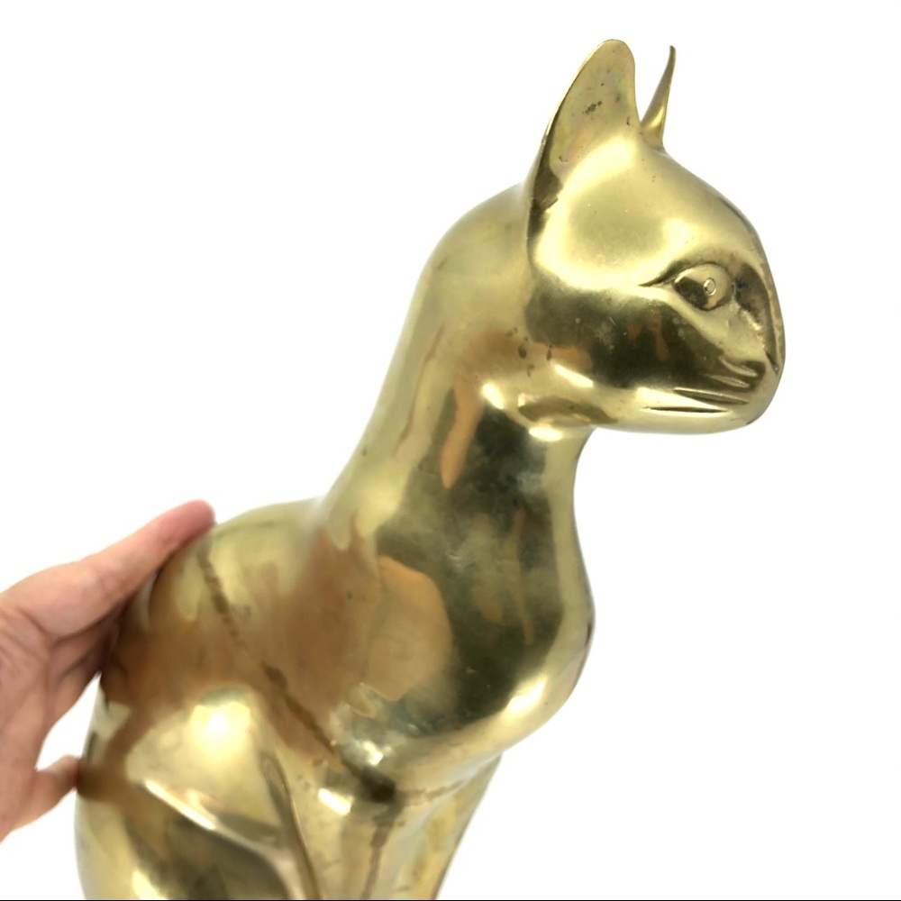 SOLD 60s Solid Brass Cat Statue Mid Century Modern - Picture 13 of 13